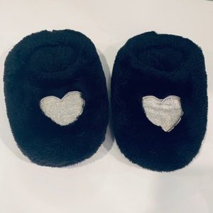 Black Fuzzy Silver Sparkly Heart House Slippers